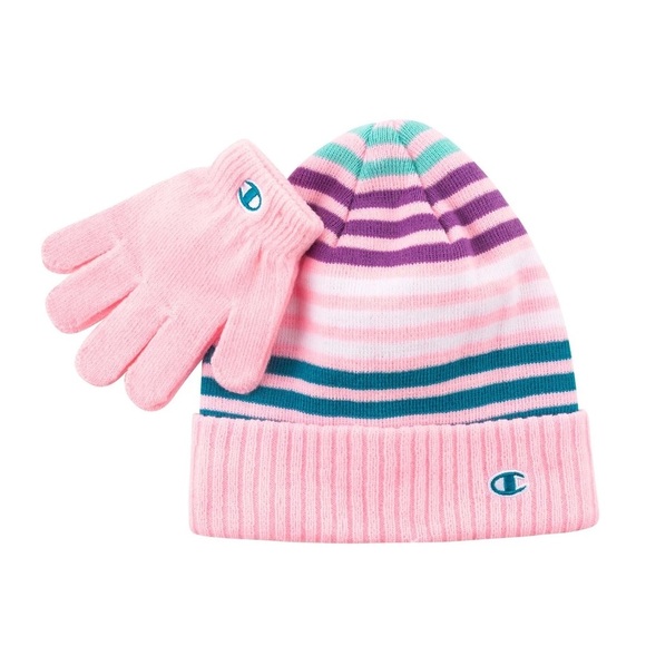 Champion Striped Beanie and Glove Set - One Size - Picture 1 of 4